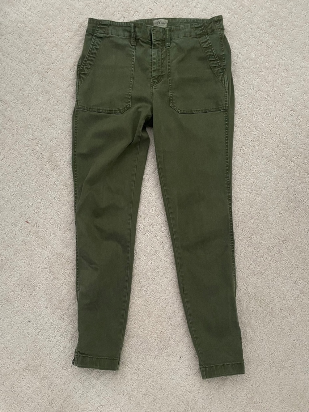 J.Crew Olive Green Skinny Stretch Cargo Pants Size 29 Ankle Zip Utility